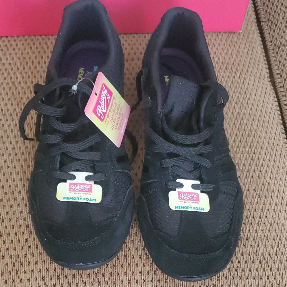 Skechers Women's Black Lace-Up Memory Foam Sneakers